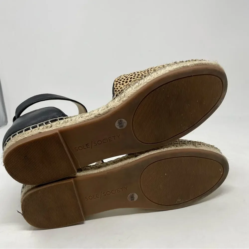 Sole Society Tan Black Cow Fur Leather Upper Channing Espadrilles 7.5